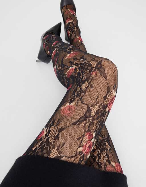 Calzedonia Lace and rose tights in black, 2 of 3
