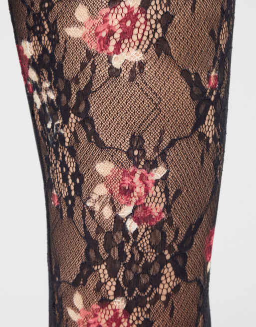 Calzedonia Lace and rose tights in black, 3 of 3