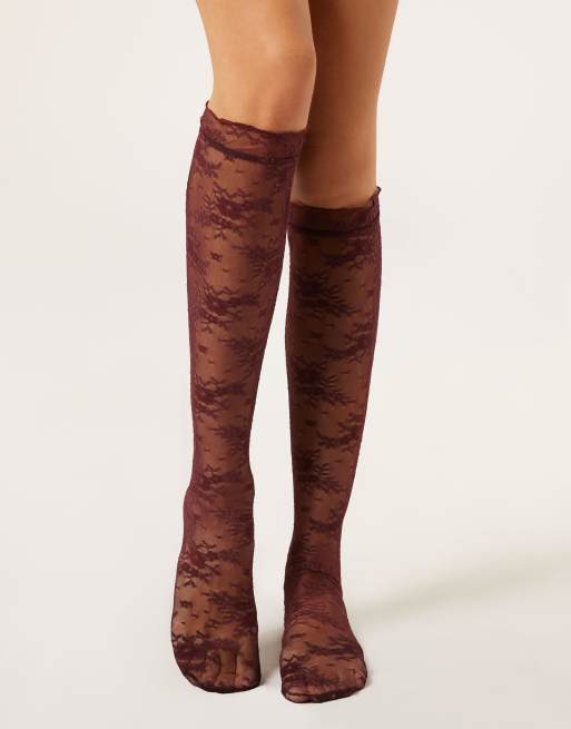 Calzedonia Lace knee-highs in burgundy lace