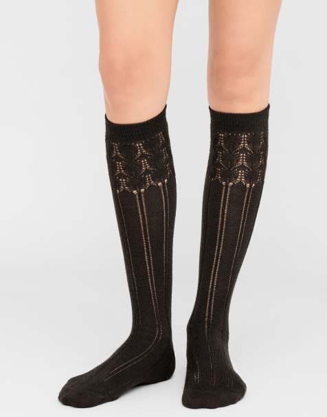 Calzedonia Lace-patterned long socks with wool in brown - view 1