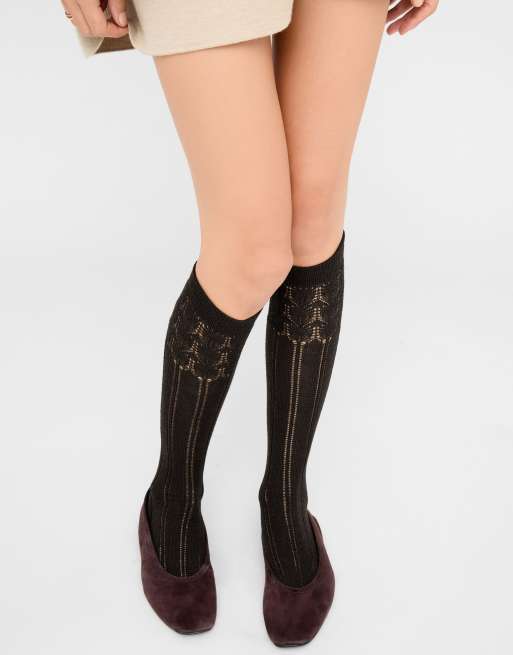 Calzedonia Lace-patterned long socks with wool in brown, 2 of 4