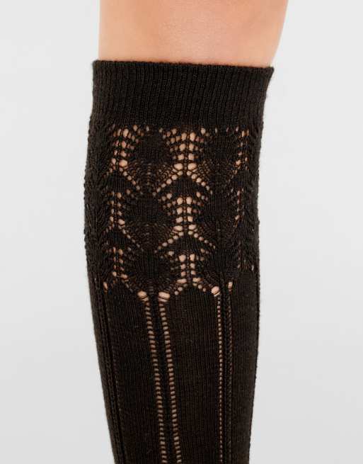 Calzedonia Lace-patterned long socks with wool in brown, 4 of 4