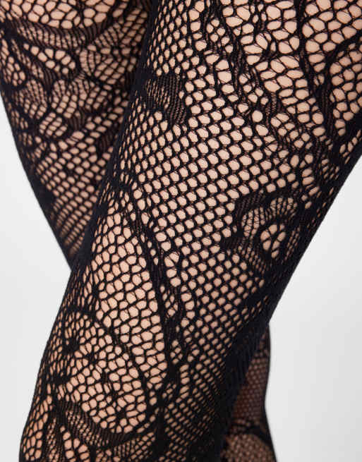Calzedonia Liberty floral fishnet tights in black, 3 of 3