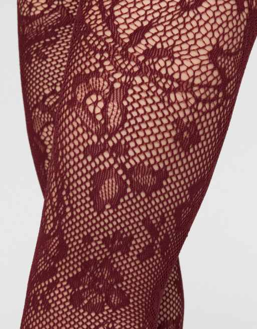 Calzedonia Liberty floral fishnet tights in burgundy, 3 of 3
