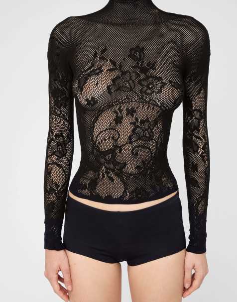 Calzedonia Liberty floral fishnet top in black - view 1