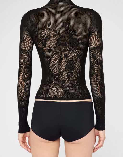 Calzedonia Liberty floral fishnet top in black, 2 of 4