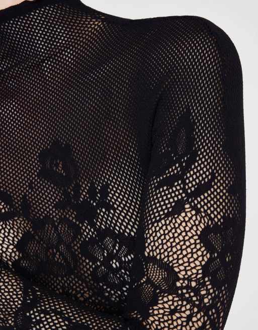 Calzedonia Liberty floral fishnet top in black, 3 of 4