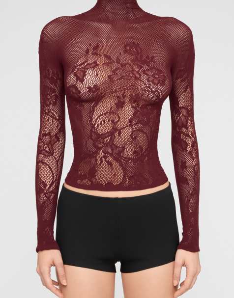 Calzedonia Liberty floral fishnet top in burgundy - view 1