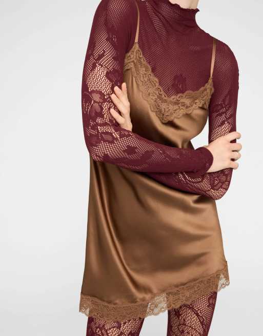 Calzedonia Liberty floral fishnet top in burgundy, 4 of 4
