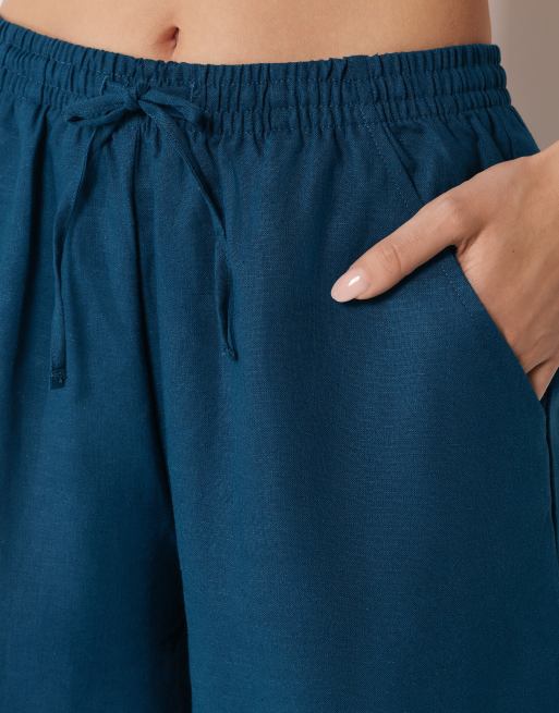 Calzedonia Linen and viscose beach shorts in dark blue, 3 of 4
