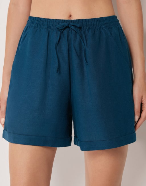 Calzedonia Linen and viscose beach shorts in dark blue, 4 of 4