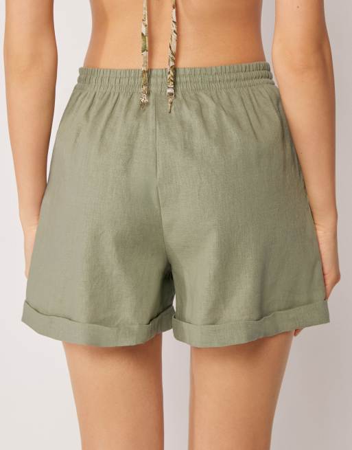 Calzedonia Linen and viscose beach shorts in sage, 2 of 5