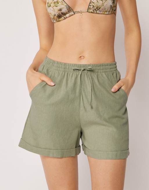 Calzedonia Linen and viscose beach shorts in sage, 4 of 5