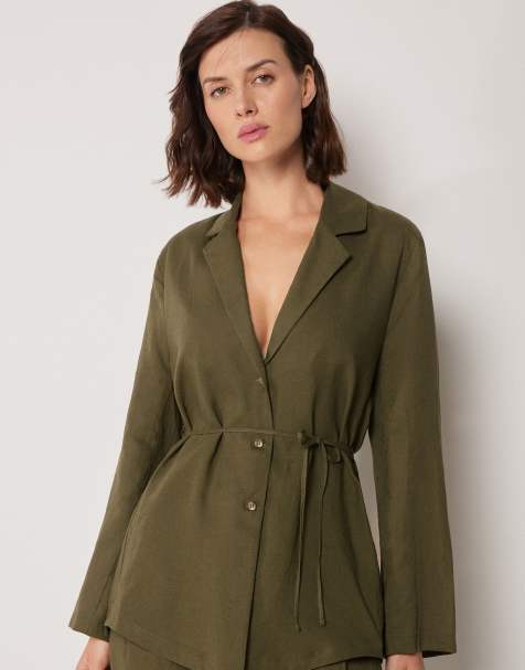 Calzedonia linen and viscose blazer & trouser set in dark green - view 1