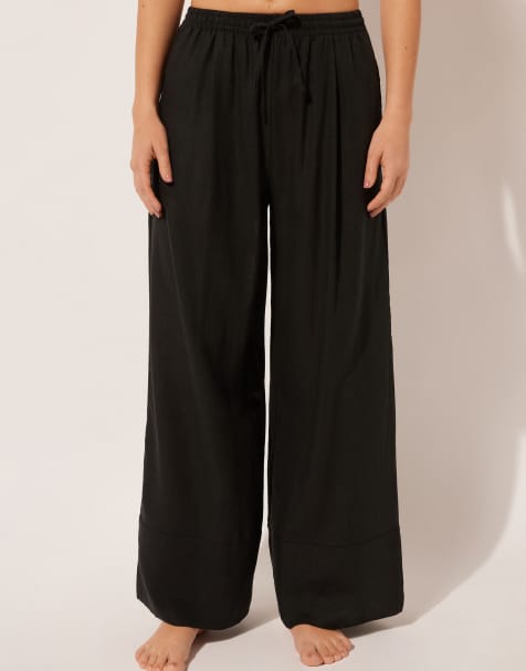 Calzedonia Linen and viscose palazzo trousers in black - view 1