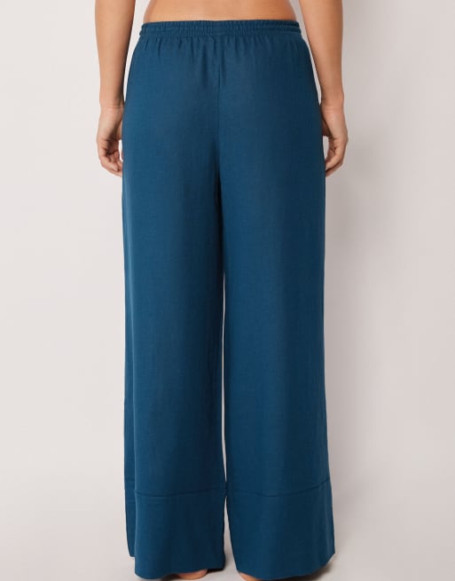 Calzedonia Linen and viscose palazzo trousers in dark blue, 2 of 4