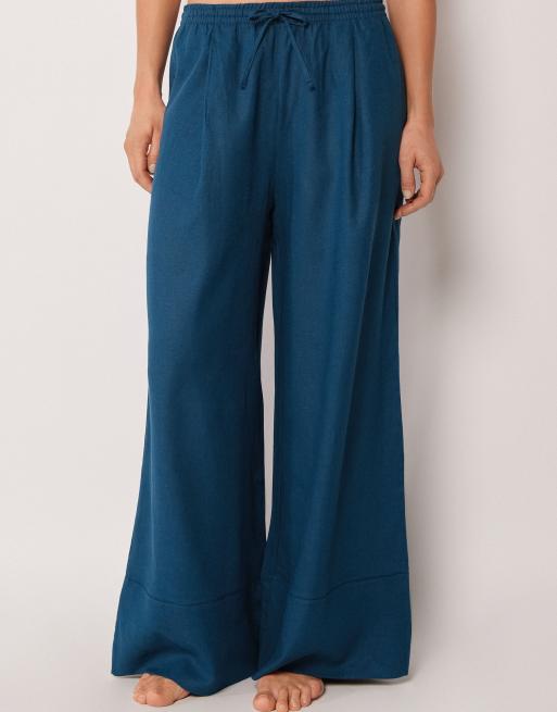 Calzedonia Linen and viscose palazzo trousers in dark blue, 4 of 4