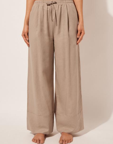 Calzedonia Linen and viscose palazzo trousers in desert beige - view 1