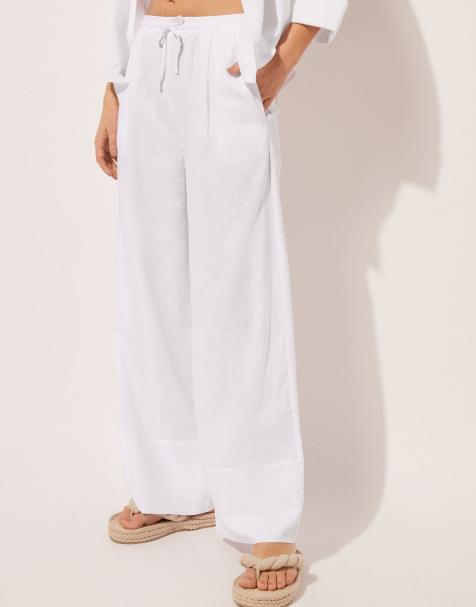 Calzedonia Linen and viscose palazzo trousers in white - view 1