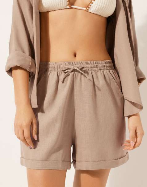 Calzedonia Linen and viscose shorts in desert beige