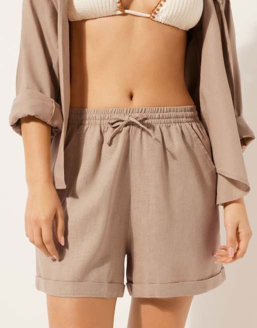 Calzedonia Linen and viscose shorts in desert beige, 4 of 5