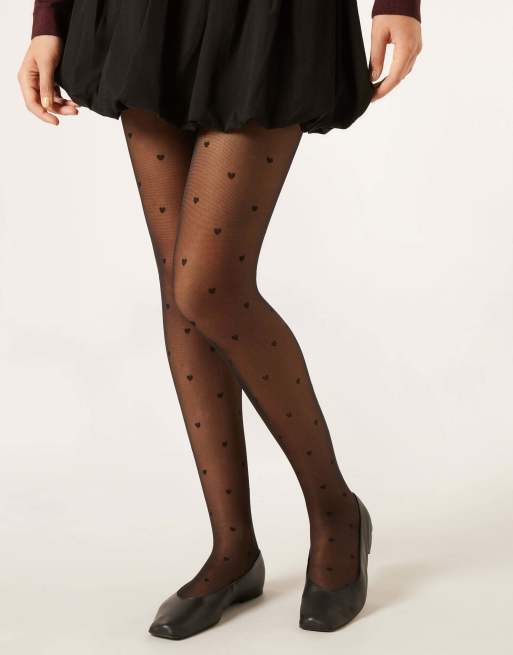 Calzedonia Little hearts 30 denier sheer tights in black, 2 of 4