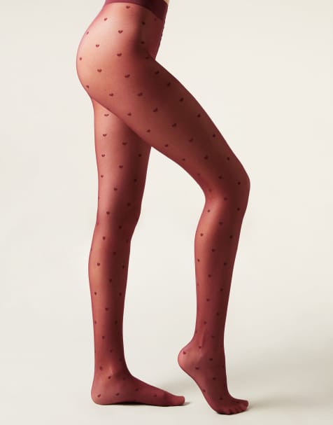 Calzedonia Little hearts 30 denier sheer tights in burgundy red - view 1