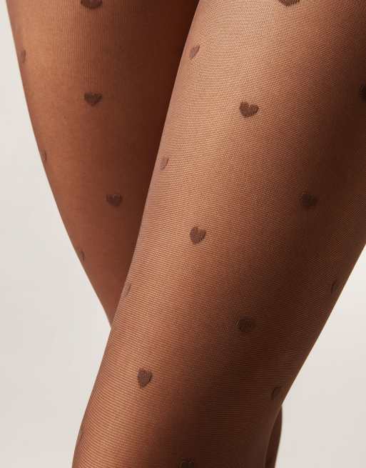 Calzedonia Little hearts 30 denier sheer tights in mocha, 2 of 3