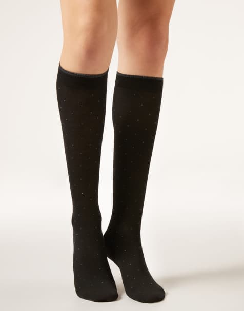 Calzedonia Long patterned socks in black micro polka dot - view 1