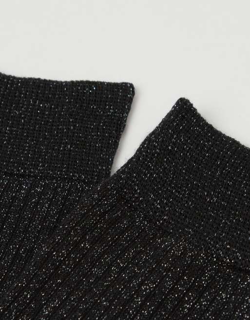 Calzedonia Long ribbed cotton socks in anthracite black, 4 of 4