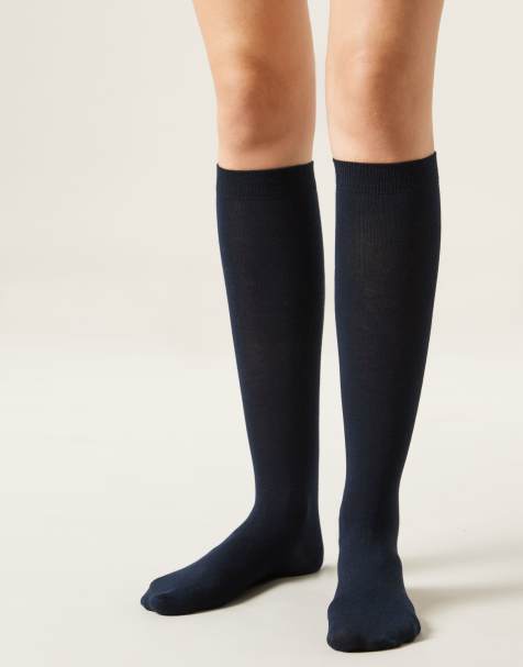 Calzedonia Long satin cotton socks in blue - view 1