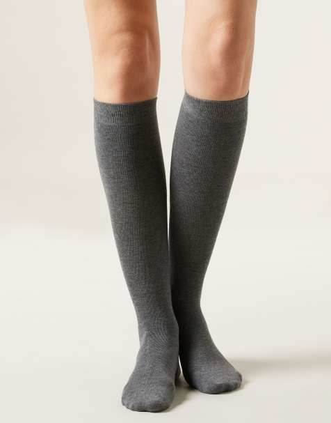 Calzedonia Long satin cotton socks in grey blend - view 1