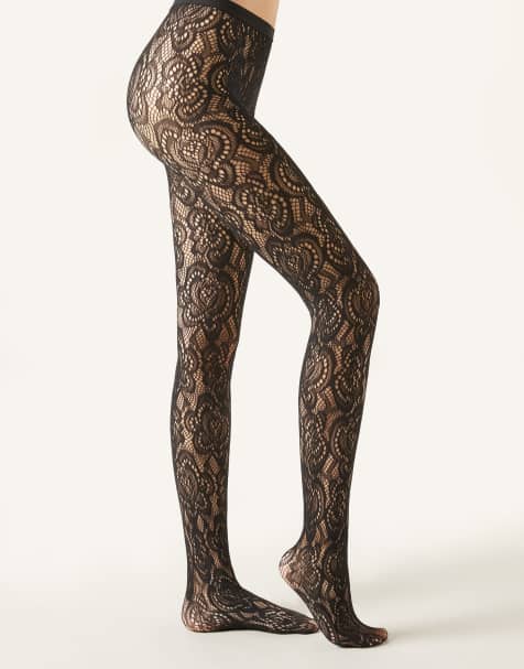 Calzedonia Macramé effect fishnet tights in black fishnet macramé - view 1