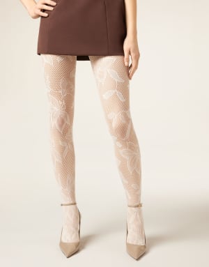 Calzedonia Macro floral lace tights in off white floral