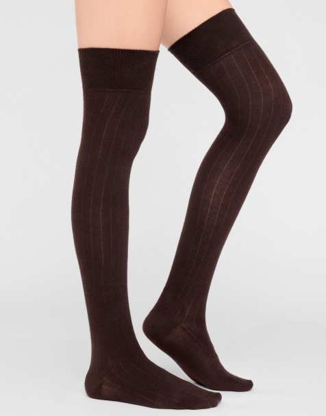 Calzedonia Maxi ribbed knee-high socks in brown - view 1