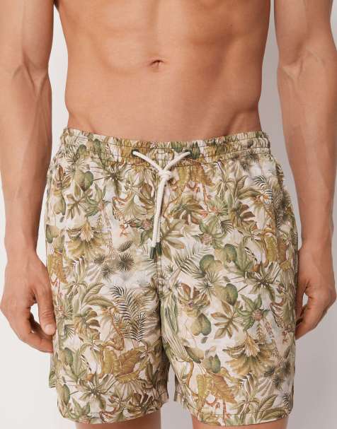 Calzedonia Men’s printed swim boxer formentera in beige/green - view 1
