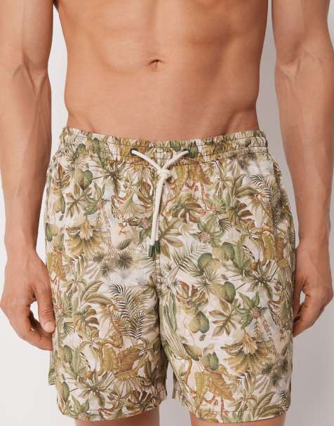 Calzedonia Men’s printed swim boxer formentera in beige/green
