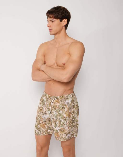Calzedonia Men’s printed swim boxer formentera in beige/green, 4 of 5