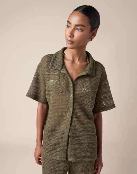 Calzedonia Mesh beach shirt in dark green - view 1