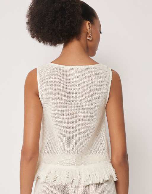 Calzedonia Mesh beach top in buttercream white, 2 of 4