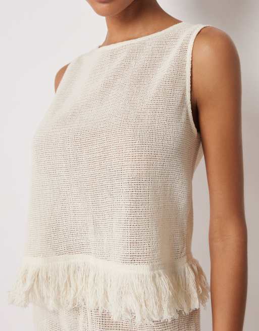 Calzedonia Mesh beach top in buttercream white, 4 of 4