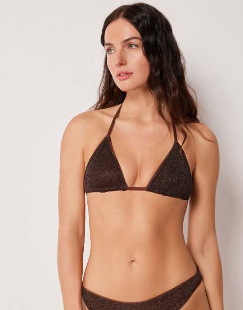 Calzedonia mix & match metallic glow bikini in choco brown - view 1
