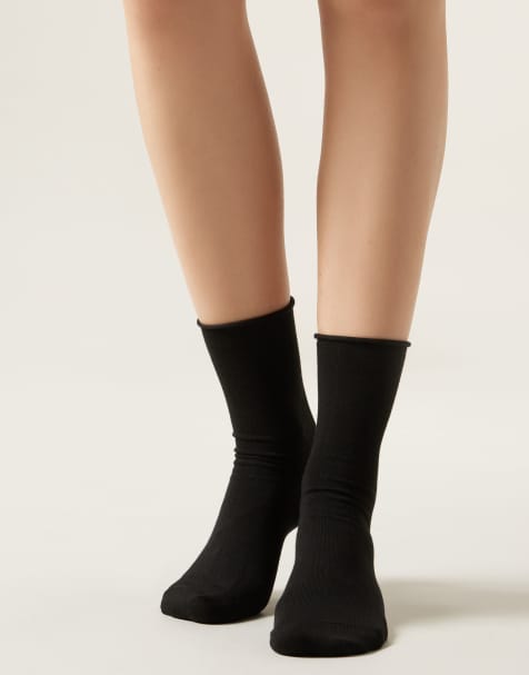 Calzedonia Non-elastic cotton ankle socks in black - view 1