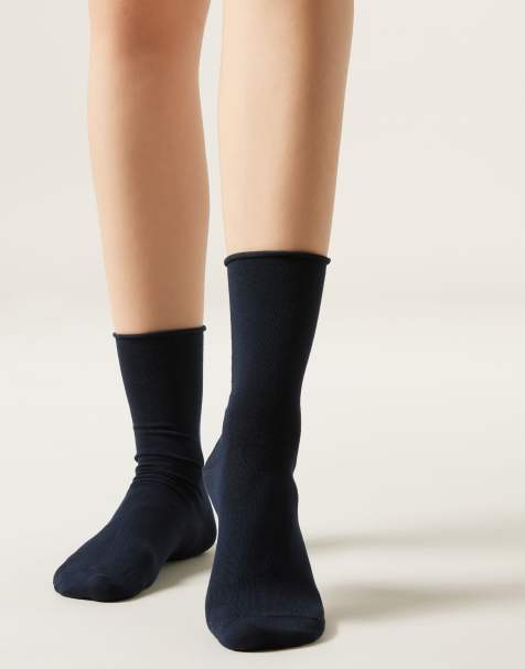Calzedonia Non-elastic cotton ankle socks in blue - view 1