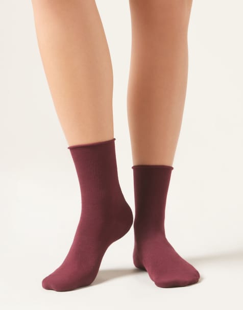 Calzedonia Non-elastic cotton ankle socks in burgundy - view 1