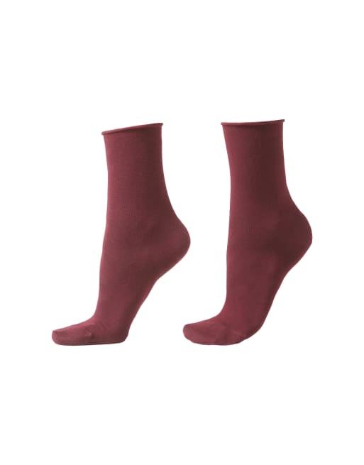 Calzedonia Non-elastic cotton ankle socks in burgundy, 4 of 4
