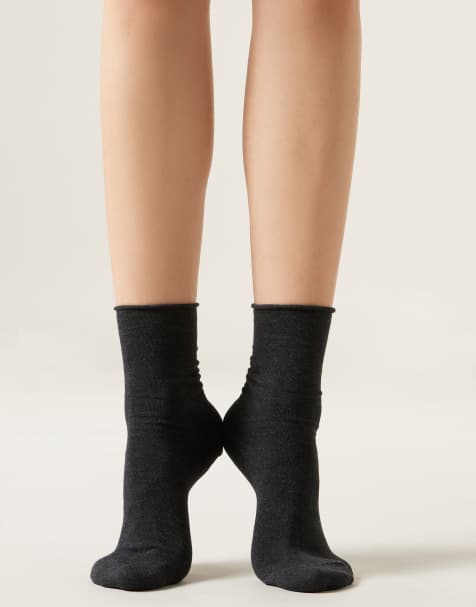 Calzedonia Non-elastic cotton ankle socks in charcoal grey - view 1