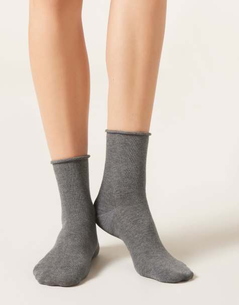 Calzedonia Non-elastic cotton ankle socks in grey blend - view 1