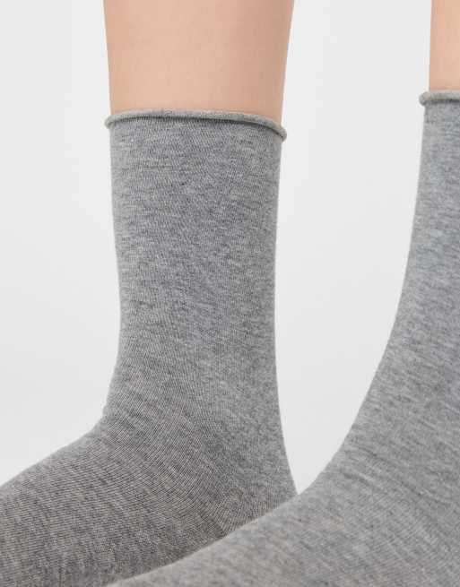 Calzedonia Non-elastic cotton ankle socks in grey, 2 of 4