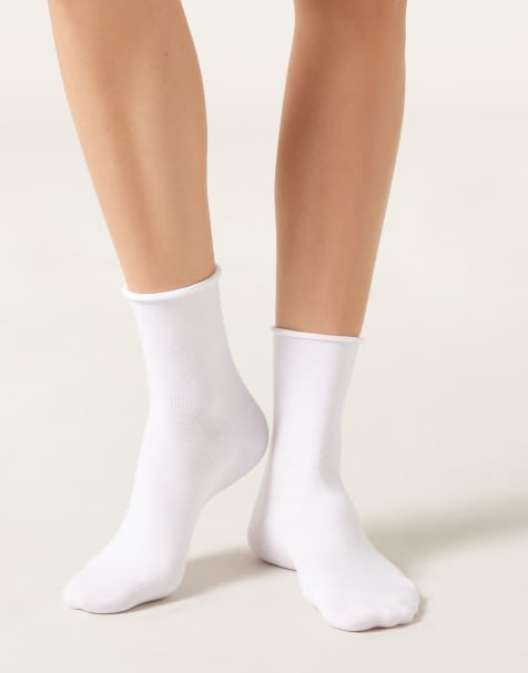 Calzedonia Non-elastic cotton ankle socks in white - view 1